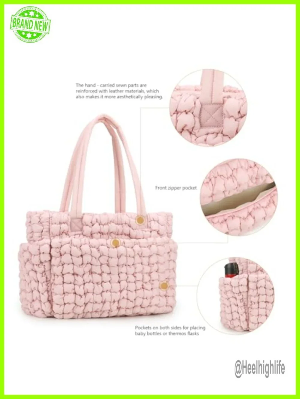 Large Puffer Quilted Tote Hobo Diaper Bag Waterproof Nylon Handbag Work Travel